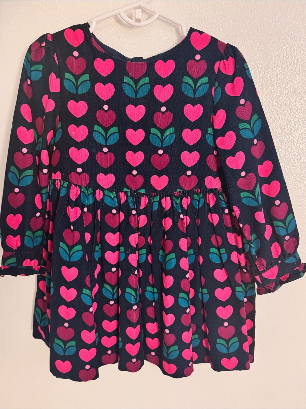 Jacadi Organic Cotton Dress with Pink Heart & Teal Floral Motif